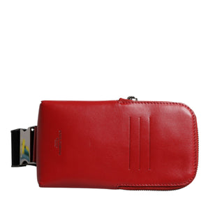 Dolce &amp; Gabbana Red Calfskin Logo Purse Phone Belt Waist Bag