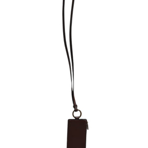 Dolce &amp; Gabbana Brown Calf Leather Lanyard Logo Card Holder Wallet