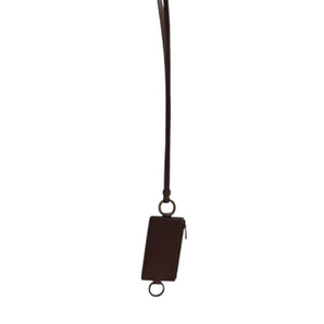 Dolce &amp; Gabbana Brown Calf Leather Lanyard Logo Card Holder Wallet