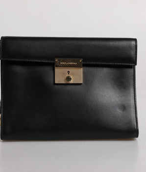 Dolce &amp; Gabbana Black Leather Logo Plaque Document Briefcase Bag