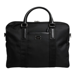 Dolce &amp; Gabbana Black Leather Document Briefcase Top Handle Bag