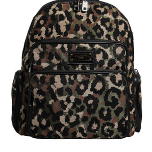 Dolce &amp; Gabbana Multicolor Leopard Print DG Logo Plaque Men Backpack Bag