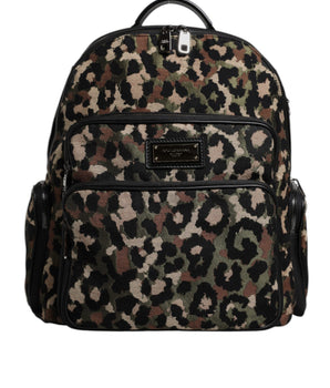 Dolce &amp; Gabbana Multicolor Leopard Print DG Logo Plaque Men Backpack Bag