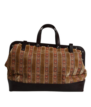 Dolce &amp; Gabbana Beige Maroon Velvet Leather Jacquard Travel Handbag Bag