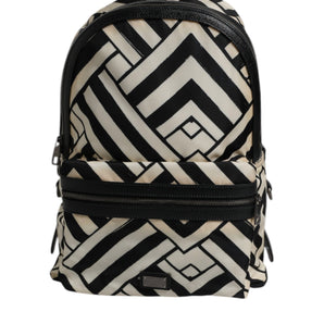 Dolce &amp; Gabbana Black White Nylon Leather Travel Back Pack Bag