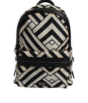 Dolce &amp; Gabbana Black White Nylon Leather Travel Back Pack Bag