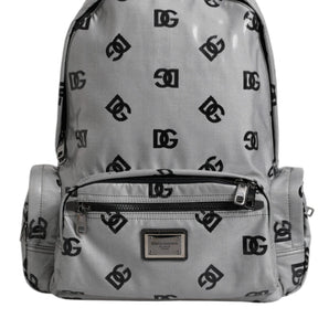 Dolce &amp; Gabbana Polyester Gray Black DG Logo Plaque Backpack Bag