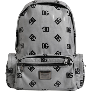 Dolce &amp; Gabbana Polyester Gray Black DG Logo Plaque Backpack Bag