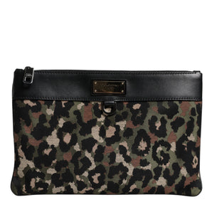 Dolce &amp; Gabbana Multicolor Leopard Jacquard Print Logo Plaque Pouch Bag
