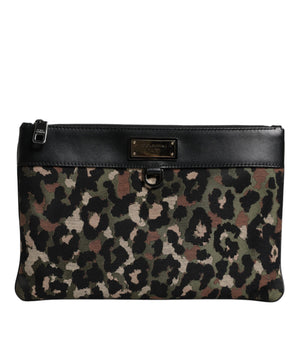 Dolce &amp; Gabbana Multicolor Leopard Jacquard Print Logo Plaque Pouch Bag