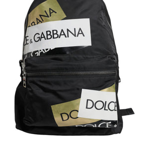 Dolce &amp; Gabbana Black Logo Tape Polyamide School Travel Backpack Bag