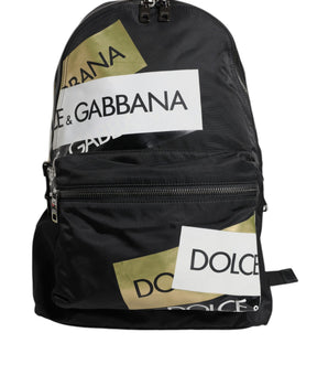 Dolce &amp; Gabbana Black Logo Tape Polyamide School Travel Backpack Bag