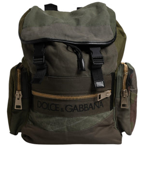 Dolce &amp; Gabbana Military Green Patchwork School Backpack Bag