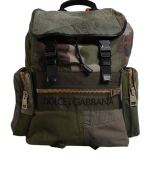 Dolce &amp; Gabbana Military Green Patchwork School Backpack Bag