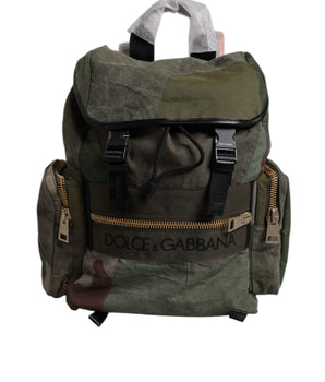 Dolce &amp; Gabbana Military Green Patchwork Travel Backpack Bag