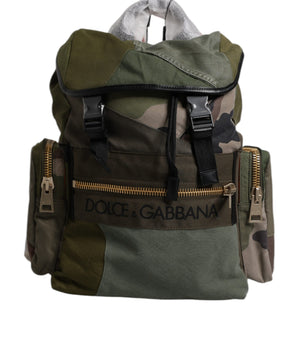 Dolce &amp; Gabbana Military Green Patchwork Travel Backpack Bag