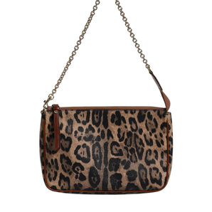 Dolce & Gabbana Brown Leopard Leather Shoulder Chain Strap Bag