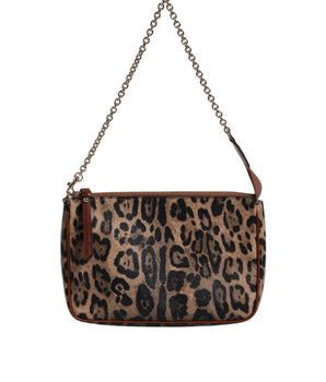 Bolso de hombro con correa de cadena de piel de leopardo marrón de Dolce &amp; Gabbana