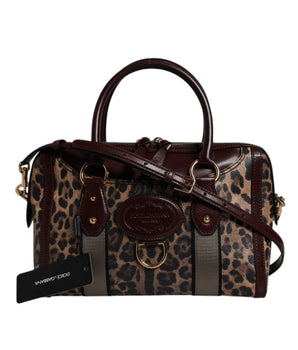 Bolso de lona con correa de hombro de piel de leopardo marrón de Dolce &amp; Gabbana