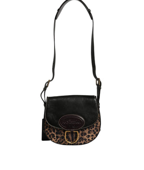 Bolso de hombro Dolce &amp; Gabbana de piel de leopardo marrón y negro con correa de hombro