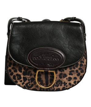Bolso de hombro Dolce &amp; Gabbana de piel de leopardo marrón y negro con correa de hombro