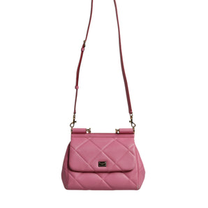 Dolce & Gabbana Pink Leather Sicily Logo Shoulder Satchel Bag
