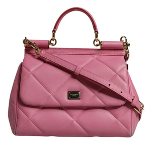 Dolce & Gabbana Pink Leather Sicily Logo Shoulder Satchel Bag
