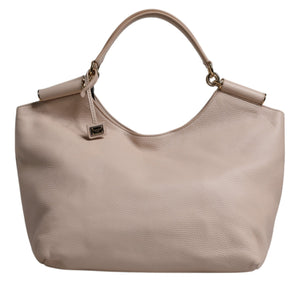 Dolce & Gabbana Light Pink Deer Leather Logo Plaque Tote Top Handle Bag