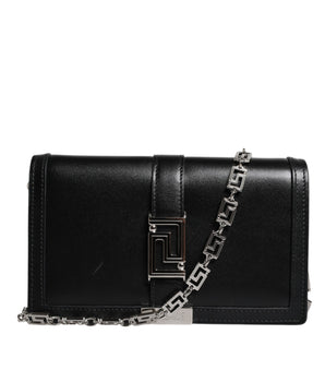 Versace Black Calfskin Leather Chain Strap Shoulder Crossbody Bag
