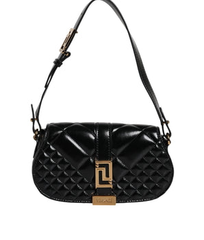 Versace Black Calf Leather Quilted Shoulder Strap Bag