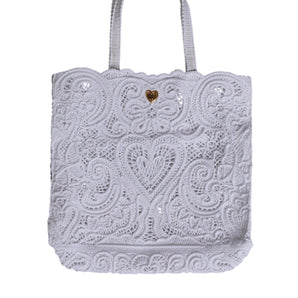 Dolce & Gabbana White Cordonetto Lace Beatrice Tote Shopping Bag