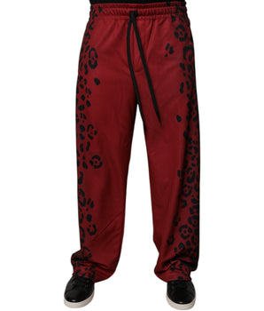 Dolce & Gabbana Red Leopard Print Polyester Men Jogger Pants