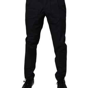 Dolce & Gabbana Dark Blue Cotton Tapered Formal Pants