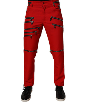 Pantalones rectos con cremallera roja adornada de Dolce &amp; Gabbana