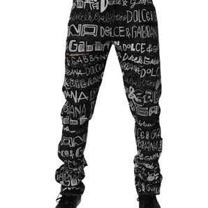 Dolce & Gabbana Black Cotton Logo Print Straight Denim Jeans