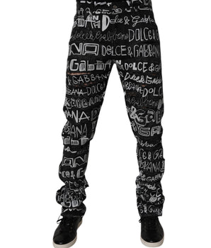Dolce &amp; Gabbana Black Cotton Logo Print Straight Denim Jeans
