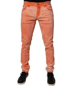Dolce &amp; Gabbana Orange Tie Dye Cotton Skinny Men Denim Jeans