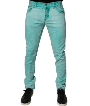 Dolce &amp; Gabbana Green Tie Dye Cotton Skinny Men Denim Jeans