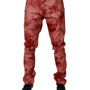 Dolce & Gabbana Red Tie Dye Cotton Skinny Men Denim Jeans