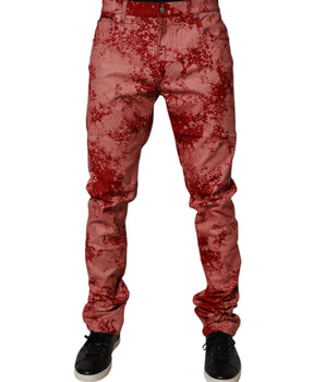 Dolce &amp; Gabbana Red Tie Dye Cotton Skinny Men Denim Jeans