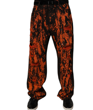 Dolce &amp; Gabbana Black Red Tie Dye Cotton Straight Denim Jeans
