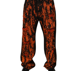 Dolce & Gabbana Black Red Tie Dye Cotton Straight Denim Jeans