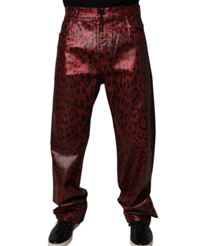 Dolce &amp; Gabbana Red Leopard Cotton Straight Men Denim Jeans