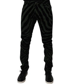 Dolce &amp; Gabbana Black Green Stripes Cotton Skinny Denim Jeans