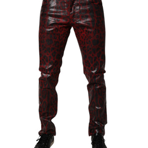 Vaqueros ajustados de algodón con estampado de leopardo rojo de Dolce &amp; Gabbana para hombre