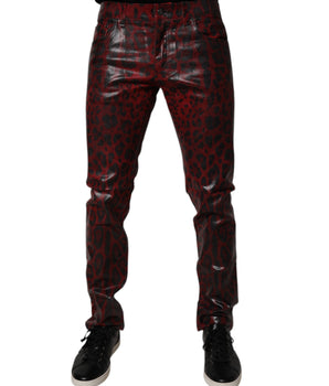 Dolce &amp; Gabbana Red Leopard Cotton Skinny Men Denim Jeans