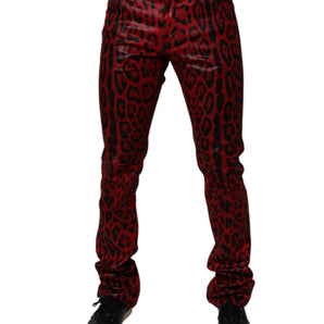 Vaqueros ajustados de algodón con estampado de leopardo rojo de Dolce &amp; Gabbana