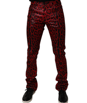 Dolce &amp; Gabbana Red Leopard Cotton Slim Fit Denim Jeans