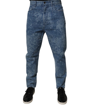 Dolce &amp; Gabbana Blue Tie Dye Cotton Skinny Men Denim Jeans