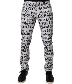 Dolce &amp; Gabbana White Cotton Logo Print Skinny Denim Jeans